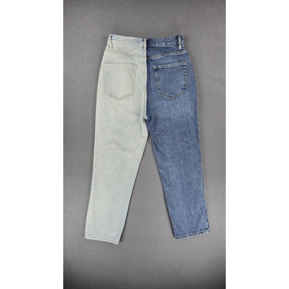 Y2k Mom Jeans Hi Rise Two Tone Womens 26 Color‎ Block Patchwork Button Fly vtg - Picture 6 of 16
